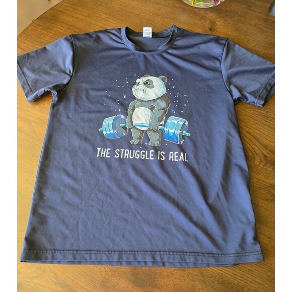 Panda Gym T-Shirt The Struggle Is Real Navy Blue Funny Graphic Tee M - Picture 2 of 8